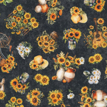 Sunflower Serenade 31803-J Charcoal by Morris Creative Group for Quilting Treasures Fabrics