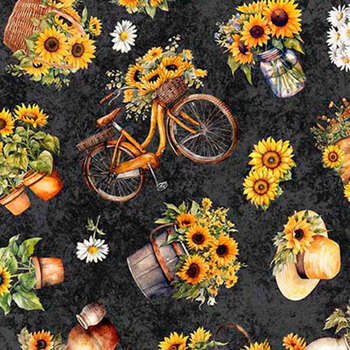Sunflower Serenade 31803-J Charcoal by Morris Creative Group for Quilting Treasures Fabrics, Image