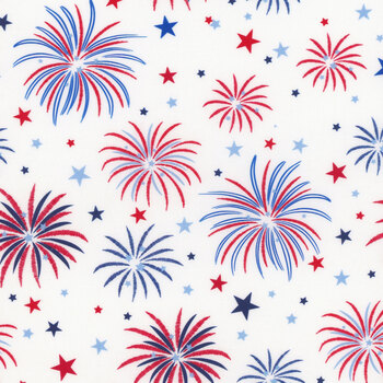 Celebrate the USA 15198-09 White Patriotic Fireworks by Kanvas Studio for Benartex, Image