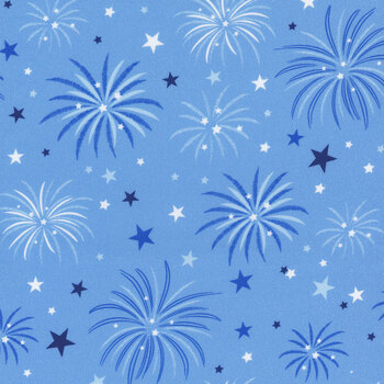 Celebrate the USA 15198-54 Medium Blue Patriotic Fireworks by Kanvas Studio for Benartex, Image