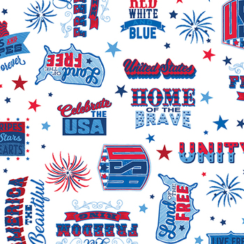 Celebrate the USA 15199-09 White Let's Celebrate Words by Kanvas Studio for Benartex, Image