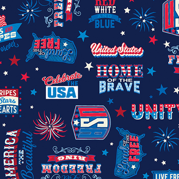Celebrate the USA 15199-56 Navy Let's Celebrate Words by Kanvas Studio for Benartex, Image
