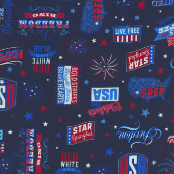 Celebrate the USA 15199-56 Navy Let's Celebrate Words by Kanvas Studio for Benartex, Image