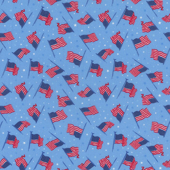 Celebrate the USA 15200-54 Medium Blue Flags of the USA by Kanvas Studio for Benartex, Image