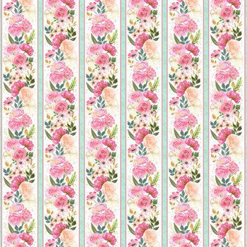 Peony Blossoms 34711-137 Multi Repeating Stripe by Lakeside Art Studio for Wilmington Prints, Image