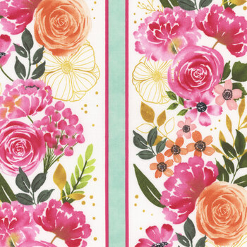 Peony Blossoms 34711-137 Multi Repeating Stripe by Lakeside Art Studio for Wilmington Prints, Image