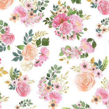Peony Blossoms 34712-137 White Bouquet Toss by Lakeside Art Studio for Wilmington Prints, Image