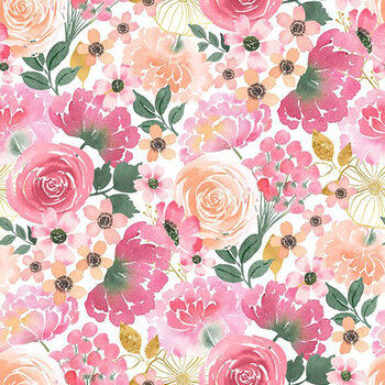 Peony Blossoms 34713-138 Multi Packed Florals by Lakeside Art Studio for Wilmington Prints, Image