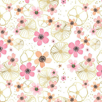 Peony Blossoms 34714-153 White Flowers & Gold by Lakeside Art Studio for Wilmington Prints, Image