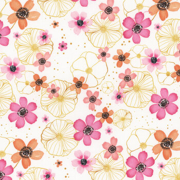 Peony Blossoms 34714-153 White Flowers & Gold by Lakeside Art Studio for Wilmington Prints, Image