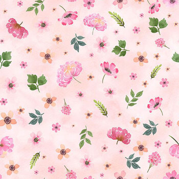 Peony Blossoms 34715-337 Pink Tossed Flowers by Lakeside Art Studio for Wilmington Prints, Image