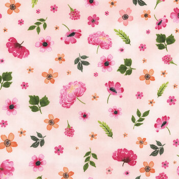 Peony Blossoms 34715-337 Pink Tossed Flowers by Lakeside Art Studio for Wilmington Prints, Image