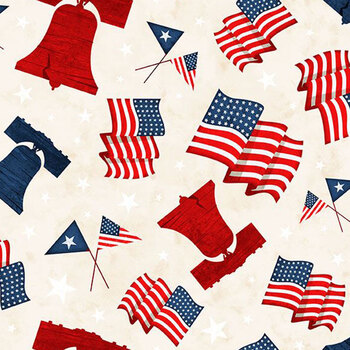 Founding Glory 49362-213 Cream Liberty Symbols by Jennifer Pugh for Wilmington Prints, Image