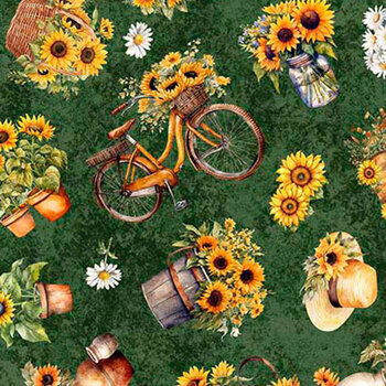 Sunflower Serenade 31803-G Green by Morris Creative Group for Quilting Treasures Fabrics, Image