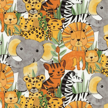 Safari Snuggles 42028-187 White Packed Critters by Jenny Faw for Wilmington Prints, Image