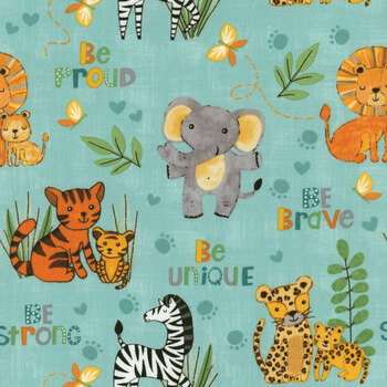 Safari Snuggles 42029-785 Teal Critters All Over by Jenny Faw for Wilmington Prints, Image