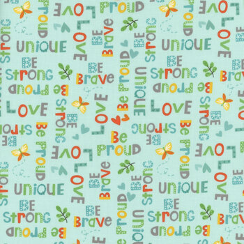Safari Snuggles 42033-779 Teal Word Toss by Jenny Faw for Wilmington Prints, Image