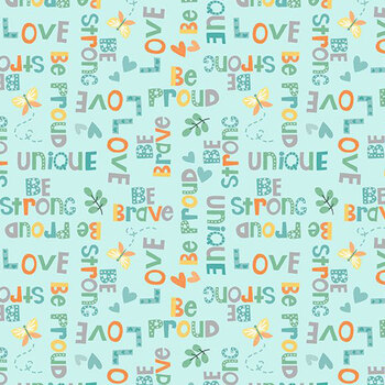 Safari Snuggles 42033-779 Teal Word Toss by Jenny Faw for Wilmington Prints, Image