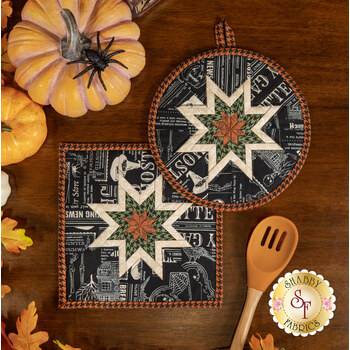  Folded Star Hot Pad Kit - Home Sweet Haunt - Round OR Square - Black, Image