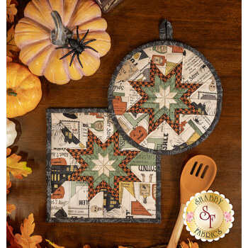  Folded Star Hot Pad Kit - Home Sweet Haunt - Round OR Square - Cream, Image