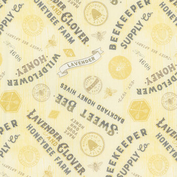 Sweet Honey Bee W115-008-272 Yellow Titles & Labels by Chad Barrett for White Owl Textiles, Image