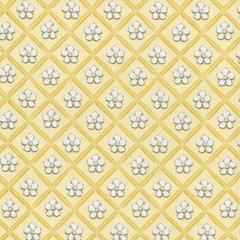 Sweet Honey Bee W115-011-220 Yellow Floral Grid by Chad Barrett for White Owl Textiles, Image