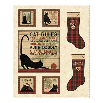 Christmas Tails Y4803-59 Cat Rules Panel by Dan DiPaolo for Clothworks, Image