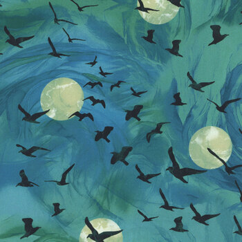 Raven's Call DP28948-66 Teal by Deborah Edwards and Melanie Samra for Northcott Fabrics