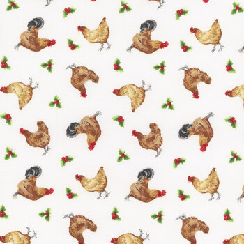 Barnyard Christmas 28804-10 White by Deborah Edwards for Northcott Fabrics, Image