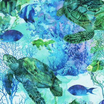 Coral Reef DP28877-66 Turquoise by Deborah Edwards and Melanie Samra for Northcott Fabrics, Image