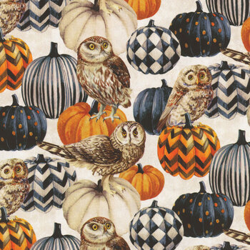 Night Owl DP28847-11 Cream by Deborah Edwards for Northcott Fabrics