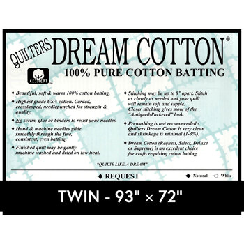 Natural Dream Cotton Request - Low Loft - Twin Quilt Batting N3TN by Quilters Dream Batting, Image
