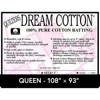 Natural Dream Cotton Select - Mid Loft - Queen Quilt Batting N4Q by Quilters Dream Batting, Image