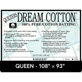 White Dream Cotton Request - Low Loft - Queen Quilt Batting W3Q by Quilters Dream Batting, Image