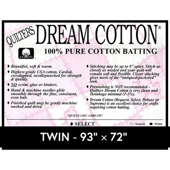 White Dream Cotton Select - Mid Loft - Twin Quilt Batting W4TN by Quilters Dream Batting, Image
