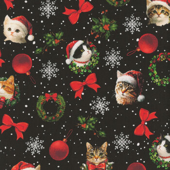 Merry Cats 16774-12 Black by Peggy Collins for Benartex, Image