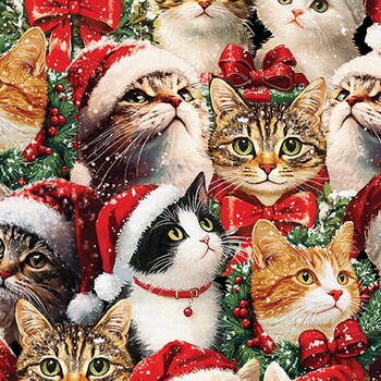 Merry Cats 16773-99 Multi by Peggy Collins for Benartex, Image