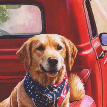 Red Truck Road Trip X5758-209 Patriotic Panel by Hoffman Fabrics, Image
