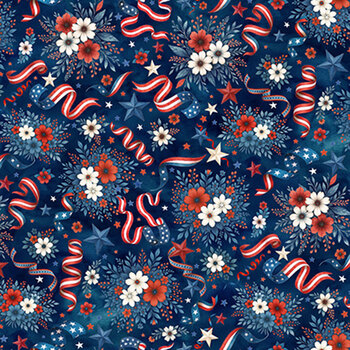 Red Truck Road Trip X5760-19 Navy by Hoffman Fabrics, Image