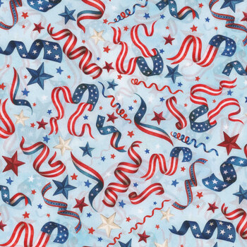 Red Truck Road Trip X5761-708 Baby Blue by Hoffman Fabrics, Image