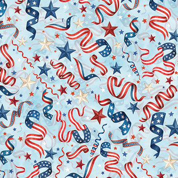 Red Truck Road Trip X5761-708 Baby Blue by Hoffman Fabrics, Image