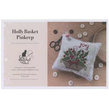 Holly Basket Pinkeep Cross Stitch Pattern, Image