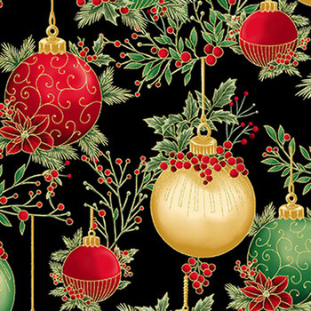 Christmas Wish Y7822-4G Black Gold by Hoffman Fabrics, Image