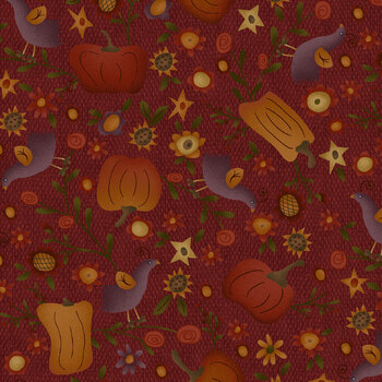 Bountiful Blessings 3632-89 Dark Red by Janet Rae Nesbitt for Henry Glass Fabrics, Image
