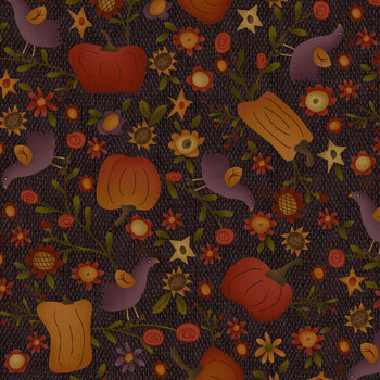 Bountiful Blessings 3632-93  Black by Janet Rae Nesbitt for Henry Glass Fabrics, Image