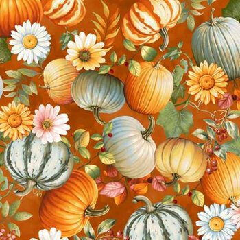 Baskets of Autumn Blessings 9197-35 Pumpkin by Art Loft for Studio E Fabrics, Image