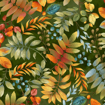 Baskets of Autumn Blessings 9199-66 Forest by Art Loft for Studio E Fabrics, Image