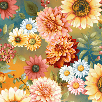 Baskets of Autumn Blessings 9200-77 Blue Multi by Art Loft for Studio E Fabrics, Image