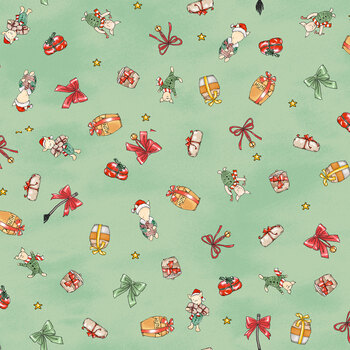 Christmas at Pooh Corner 9103-68 Light Green by W.A. Dodge for Studio E Fabrics, Image