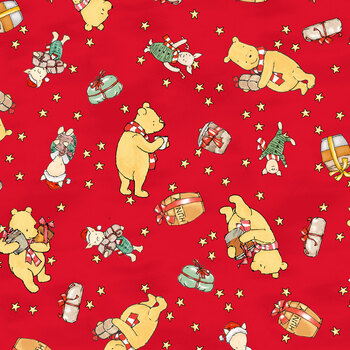 Christmas at Pooh Corner Minky 9120MK-88 Red by W.A. Dodge for Studio E Fabrics, Image